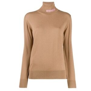 GCDS | Turtleneck Sweater Camel Tan Pink Logo Wool Blend Made in Italy | Medium